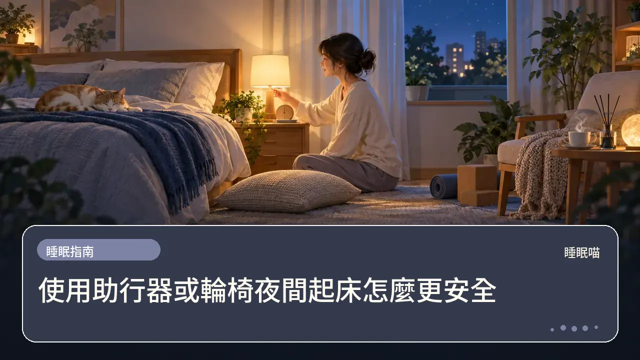 使用助行器或輪椅夜間起床怎麼更安全主題插畫