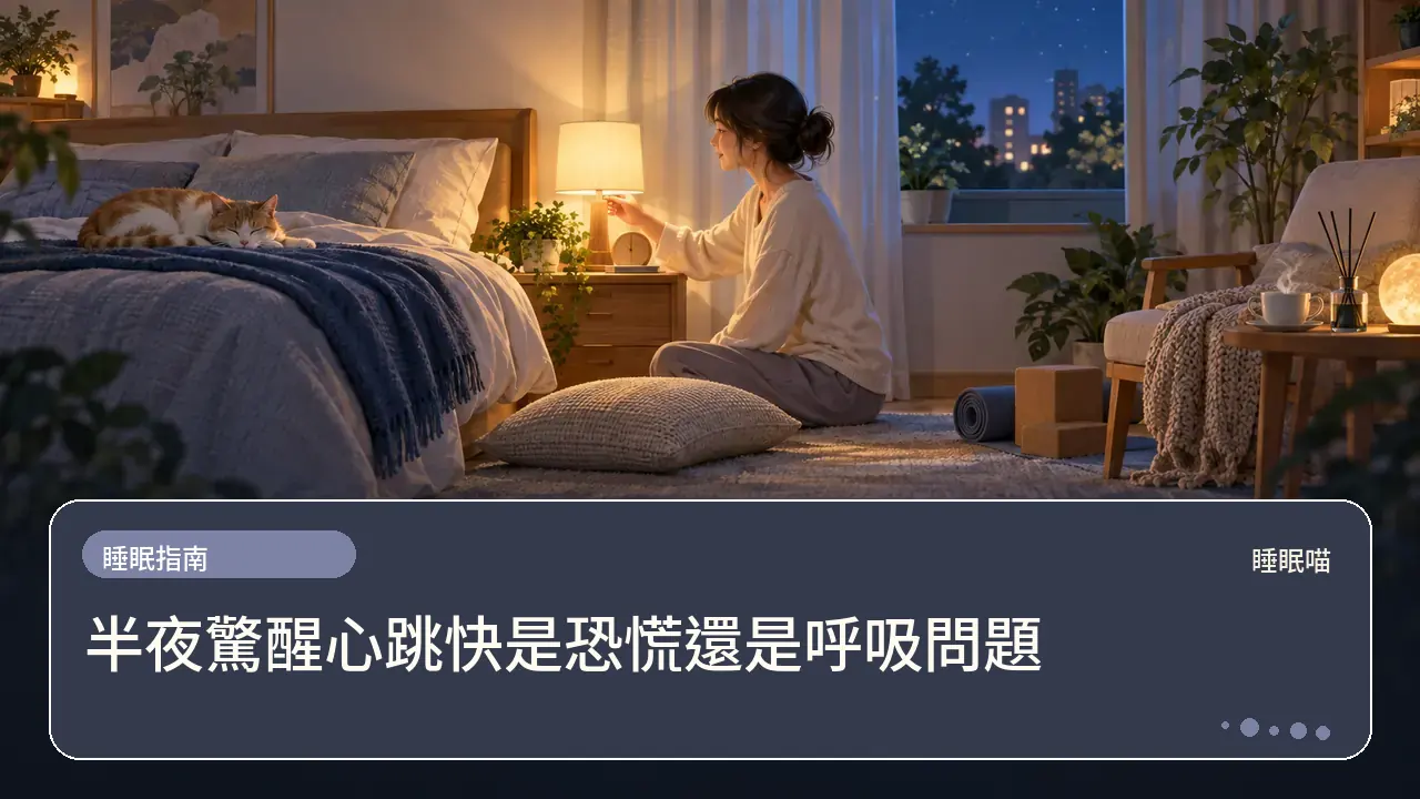 半夜驚醒心跳快是恐慌還是呼吸問題主題插畫