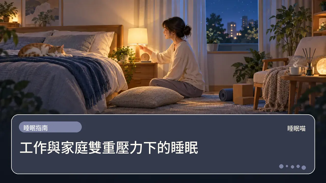 工作與家庭雙重壓力下的睡眠主題插畫